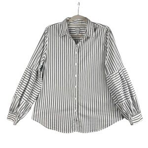 Chico’s Women’s Black and White Button Down Striped Long Sleeve Shirt
